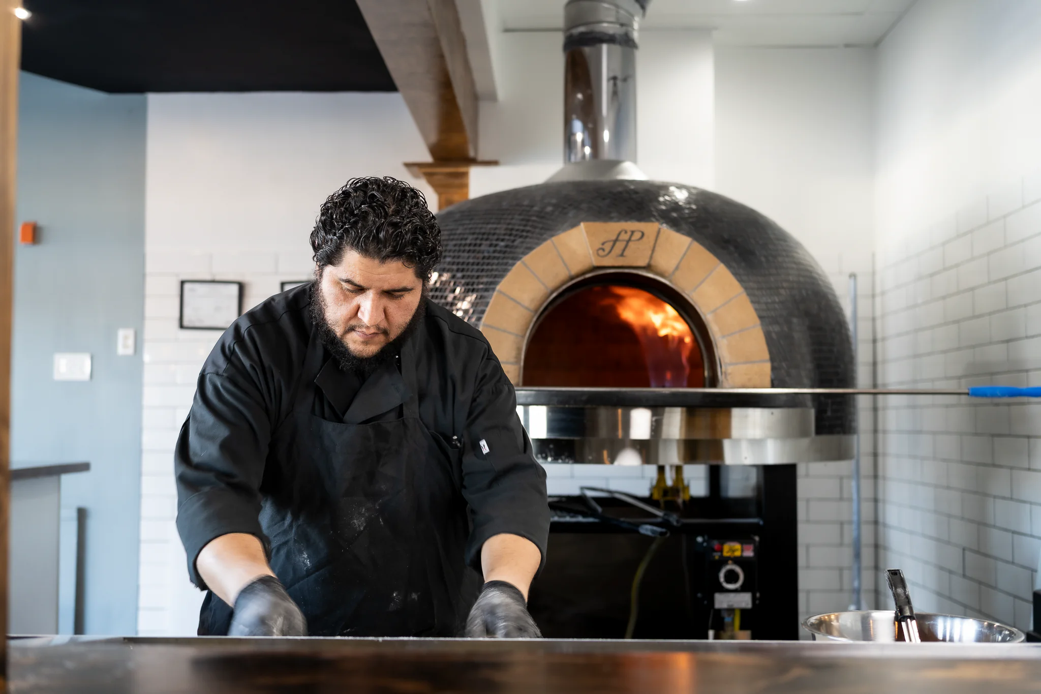 Fresh pizza dough preparation